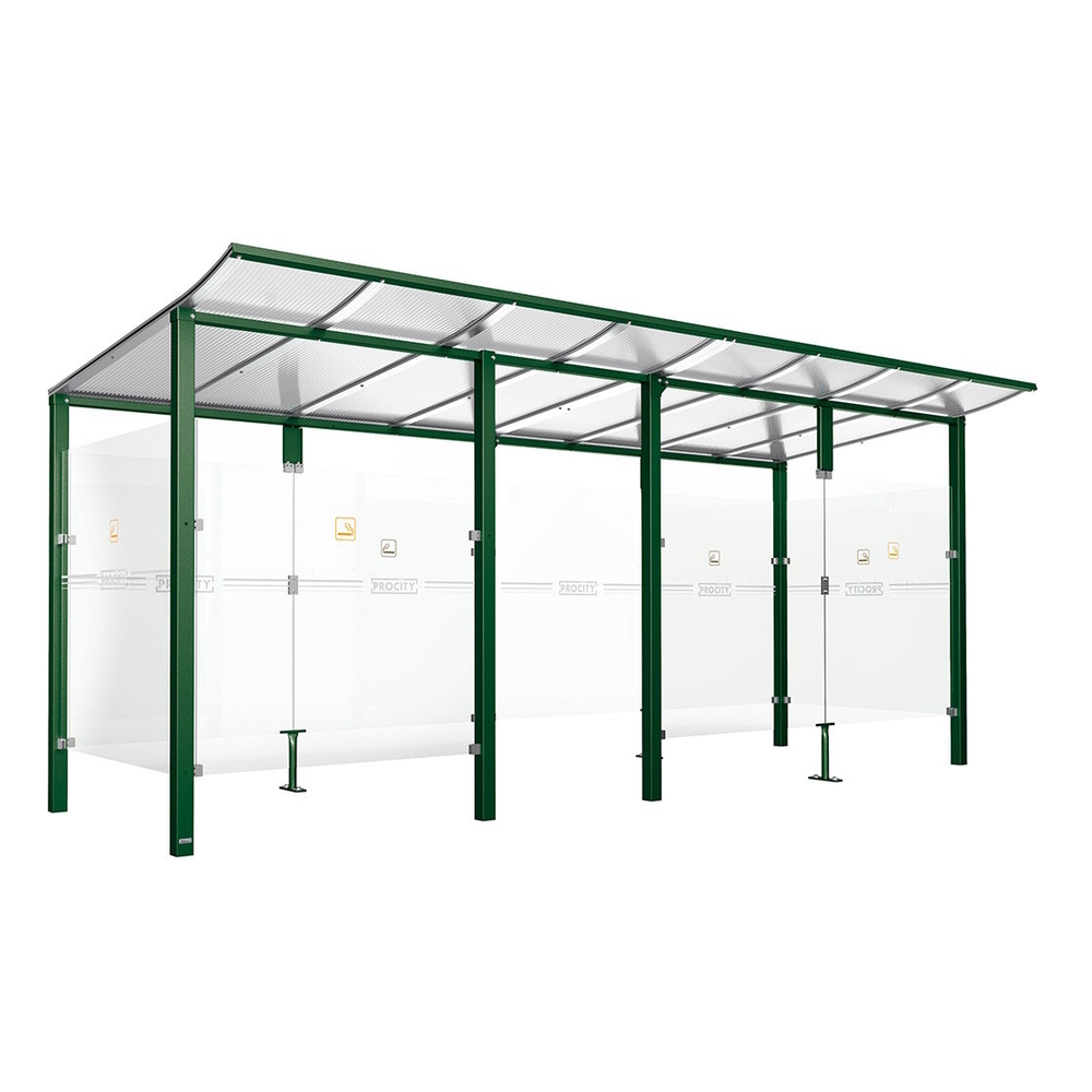 Abri fumeurs Modulo RAL6005 - bardage de retour avant - Scellement direct - Long 5000mm Prof 2000mm - PROCITY - 529571.6005