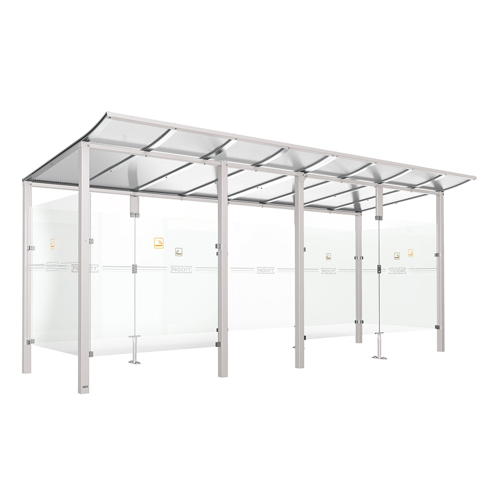 Abri fumeurs Modulo RAL7044 - bardage de retour avant - Scellement direct - Long 5000mm Prof 2000mm - PROCITY - 529571.7044