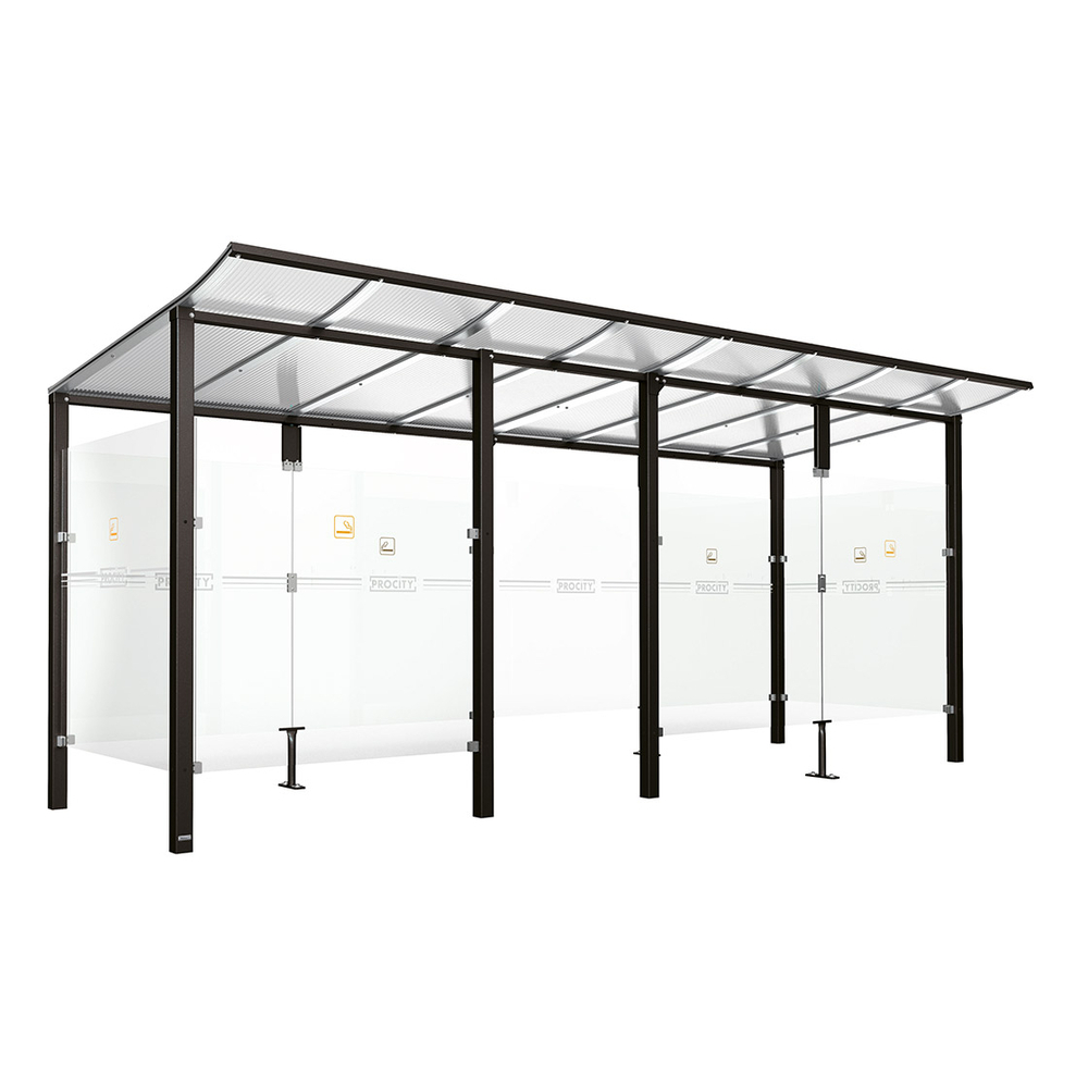 Abri fumeurs Modulo RAL9005 - bardage de retour avant - Scellement direct - Long 5000mm Prof 2000mm - PROCITY - 529571.9005