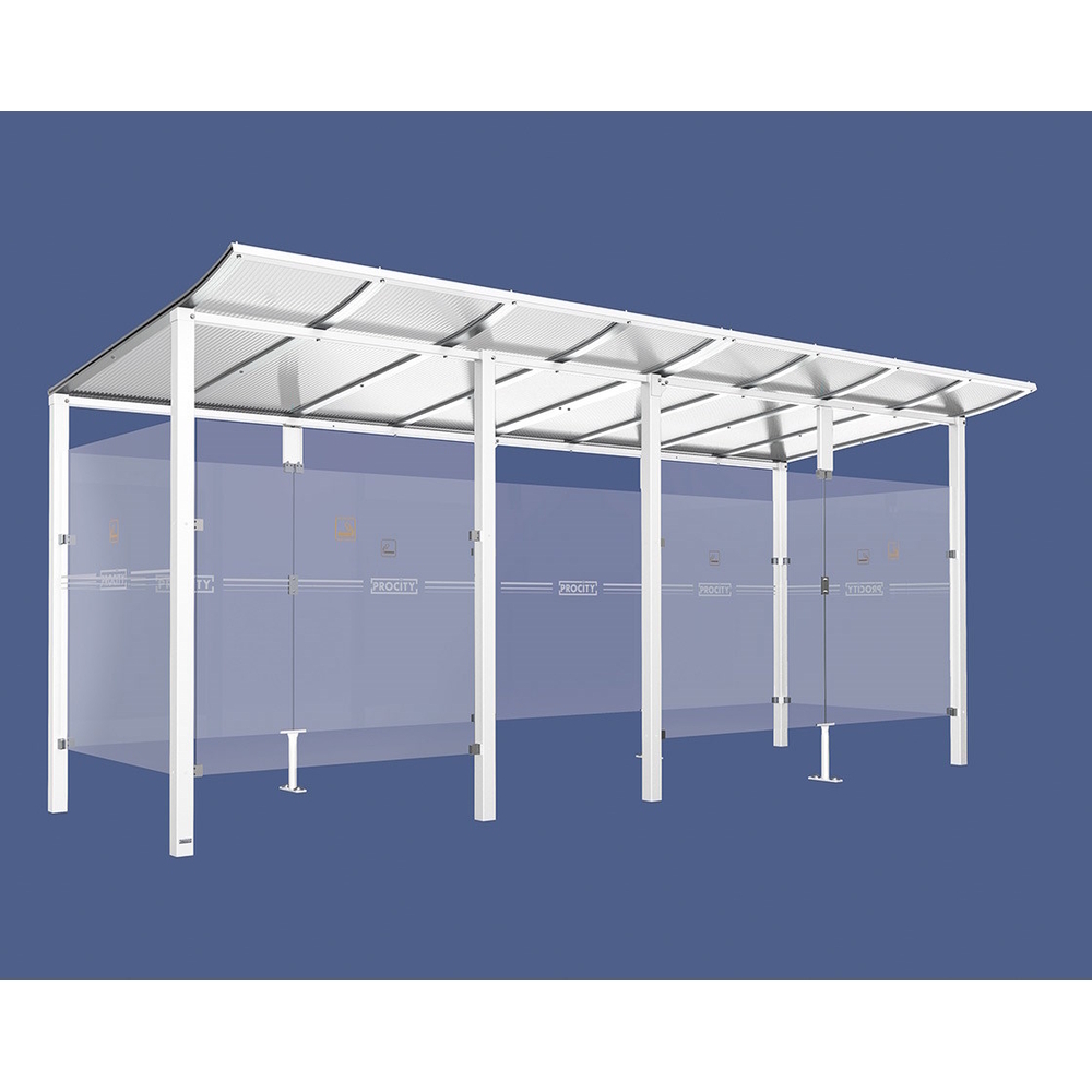 Abri fumeurs Modulo RAL9010 - bardage de retour avant - Scellement direct - Long 5000mm Prof 2000mm - PROCITY - 529571.9010
