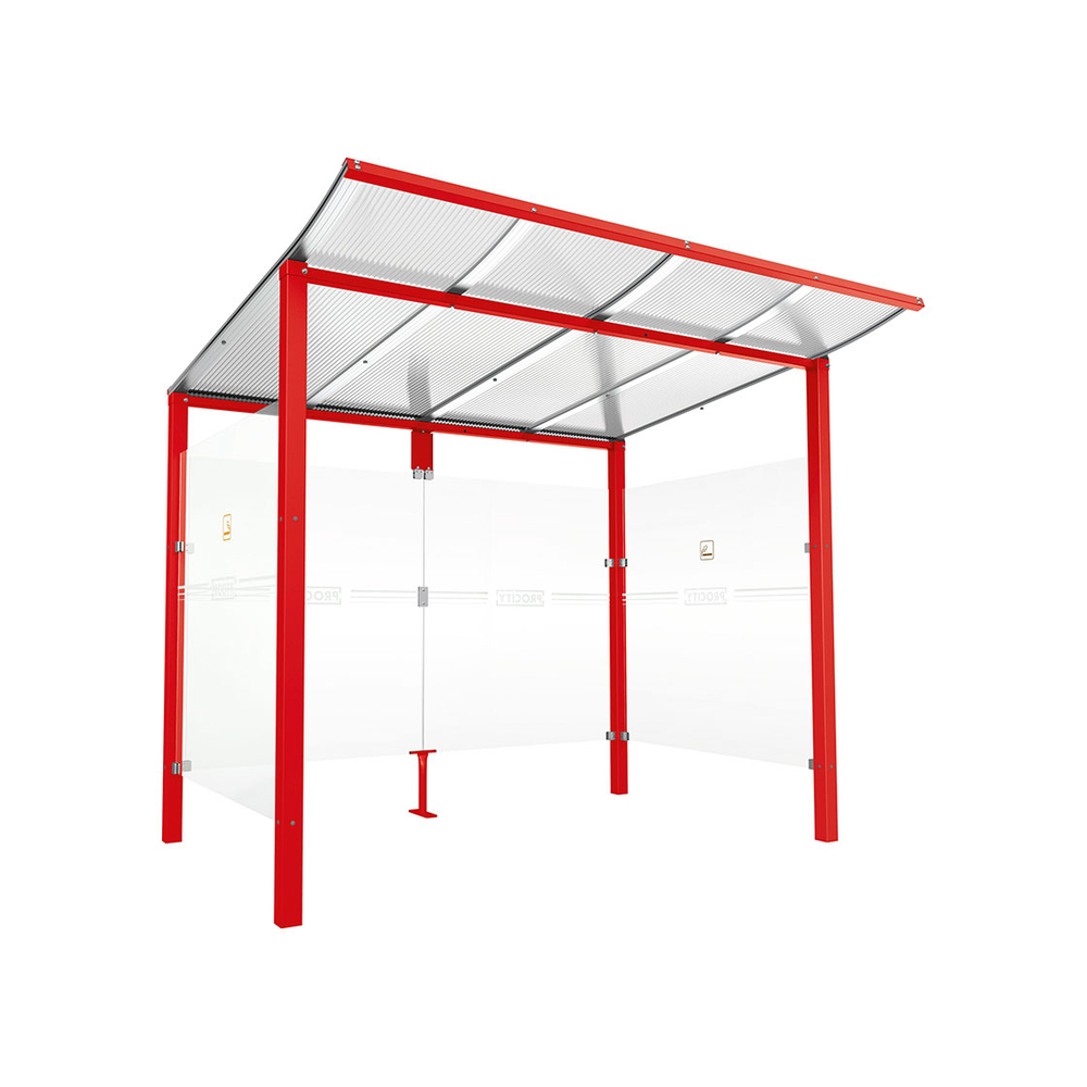 Abri fumeurs Modulo RAL3020 - Sans bardage de retour avant - Scellement direct - Long 2500mm Prof 2000mm - PROCITY - 529572.3020