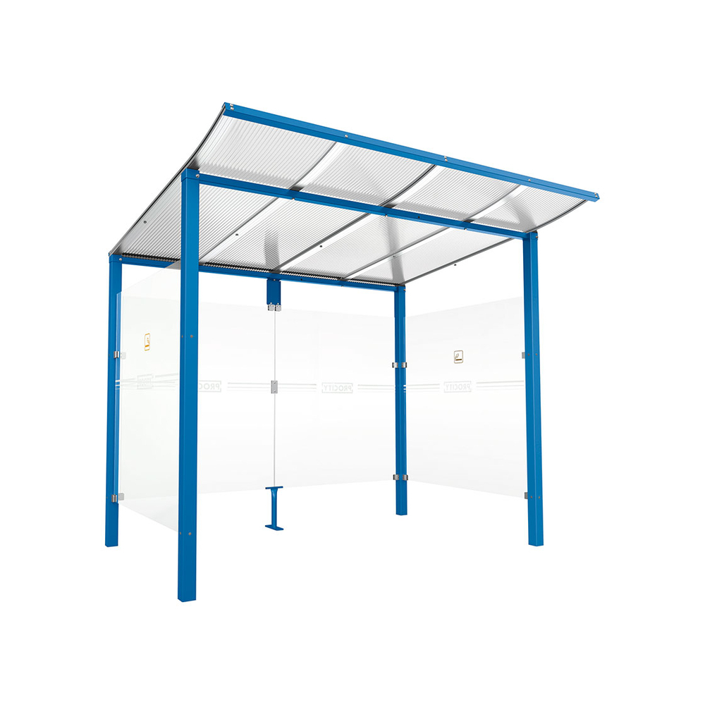 Abri fumeurs Modulo RAL5010 - Sans bardage de retour avant - Scellement direct - Long 2500mm Prof 2000mm - PROCITY - 529572.5010