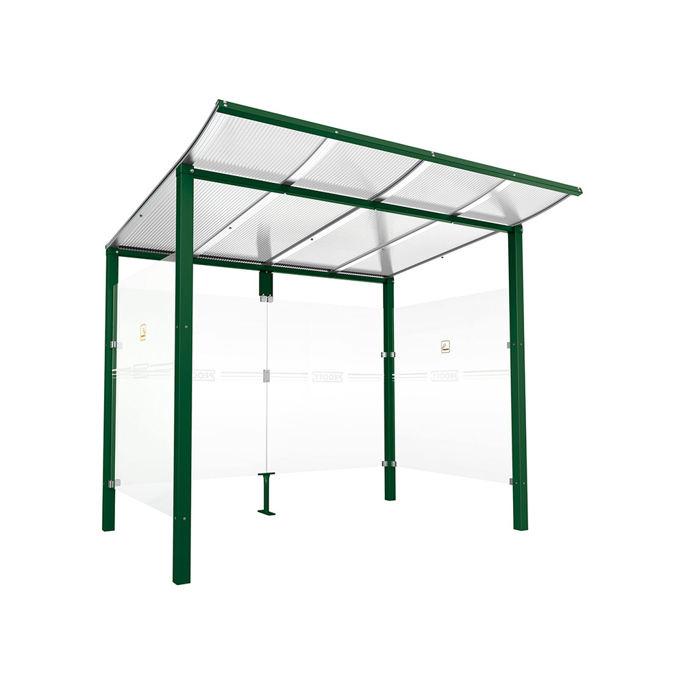 Abri fumeurs Modulo RAL6005 - Sans bardage de retour avant - Scellement direct - Long 2500mm Prof 2000mm - PROCITY - 529572.6005