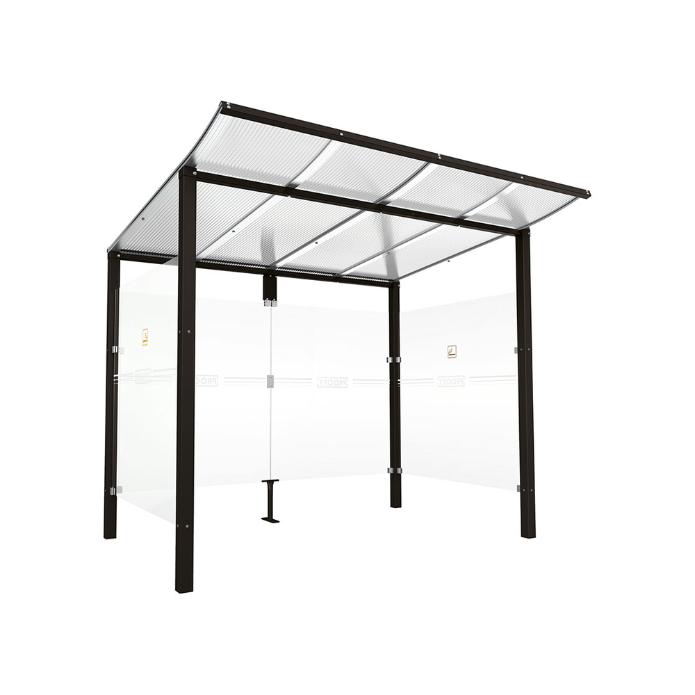 Abri fumeurs Modulo RAL9005 - Sans bardage de retour avant - Scellement direct - Long 2500mm Prof 2000mm - PROCITY - 529572.9005