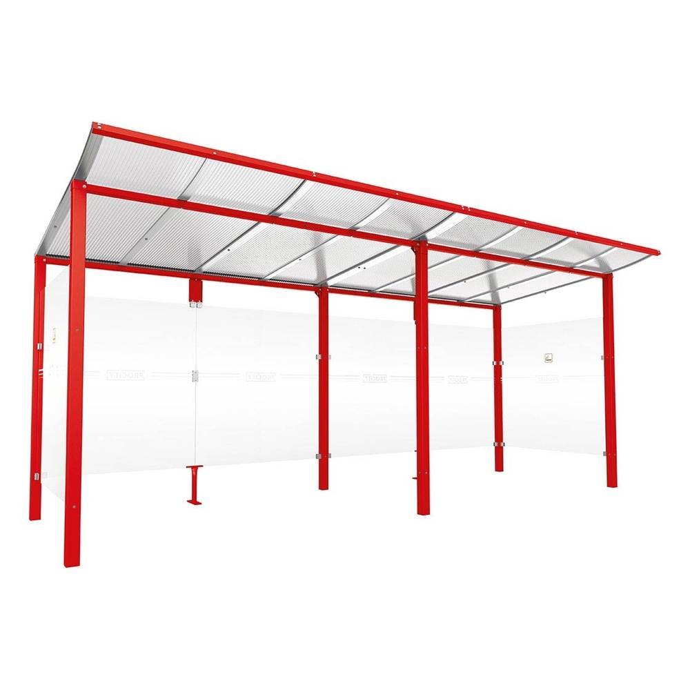 Abri fumeurs Modulo RAL3020 - Sans bardage de retour avant - Scellement direct - Long 5000mm Prof 2000mm - PROCITY - 529573.3020