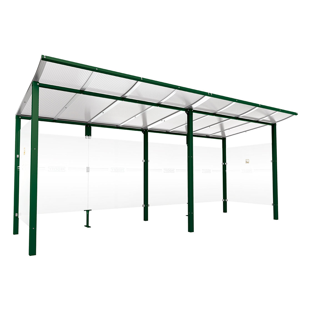 Abri fumeurs Modulo RAL6005 - Sans bardage de retour avant - Scellement direct - Long 5000mm Prof 2000mm - PROCITY - 529573.6005