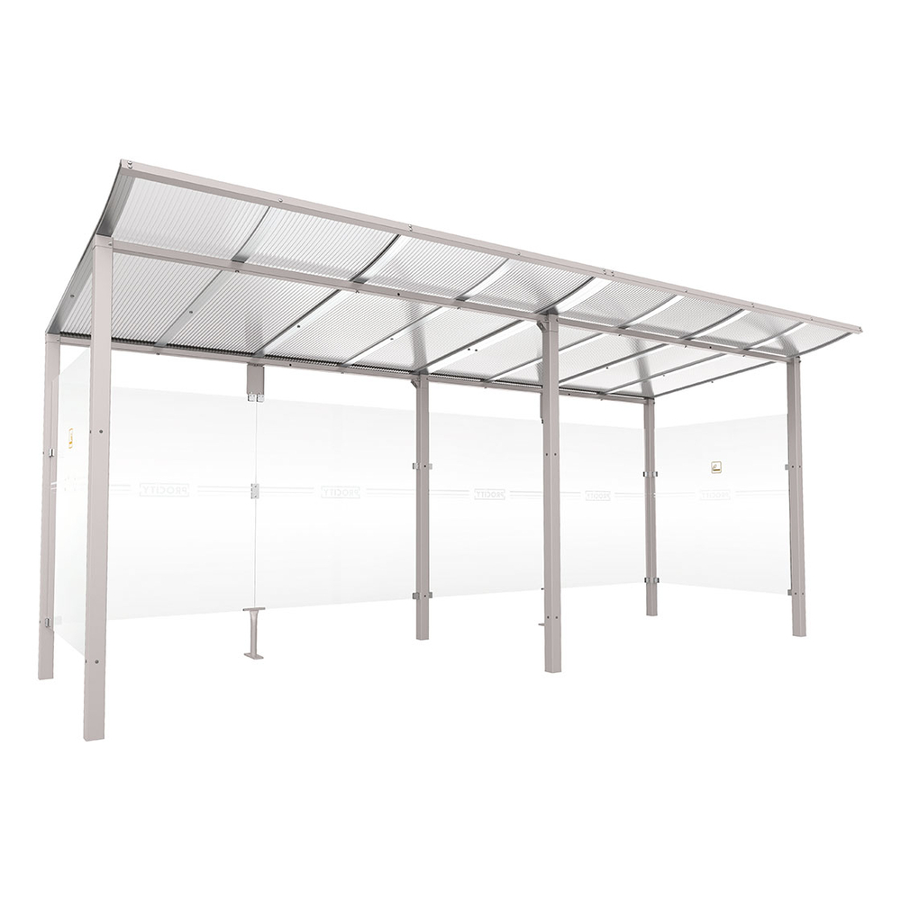 Abri fumeurs Modulo RAL7044 - Sans bardage de retour avant - Scellement direct - Long 5000mm Prof 2000mm - PROCITY - 529573.7044