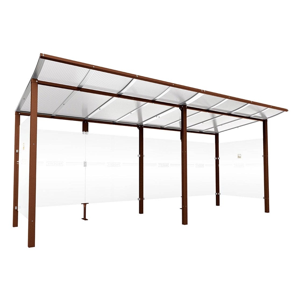Abri fumeurs Modulo Aspect Corten - Sans bardage de retour avant - Scellement direct - Long 5000mm Prof 2000mm - PROCITY - 529573.S025