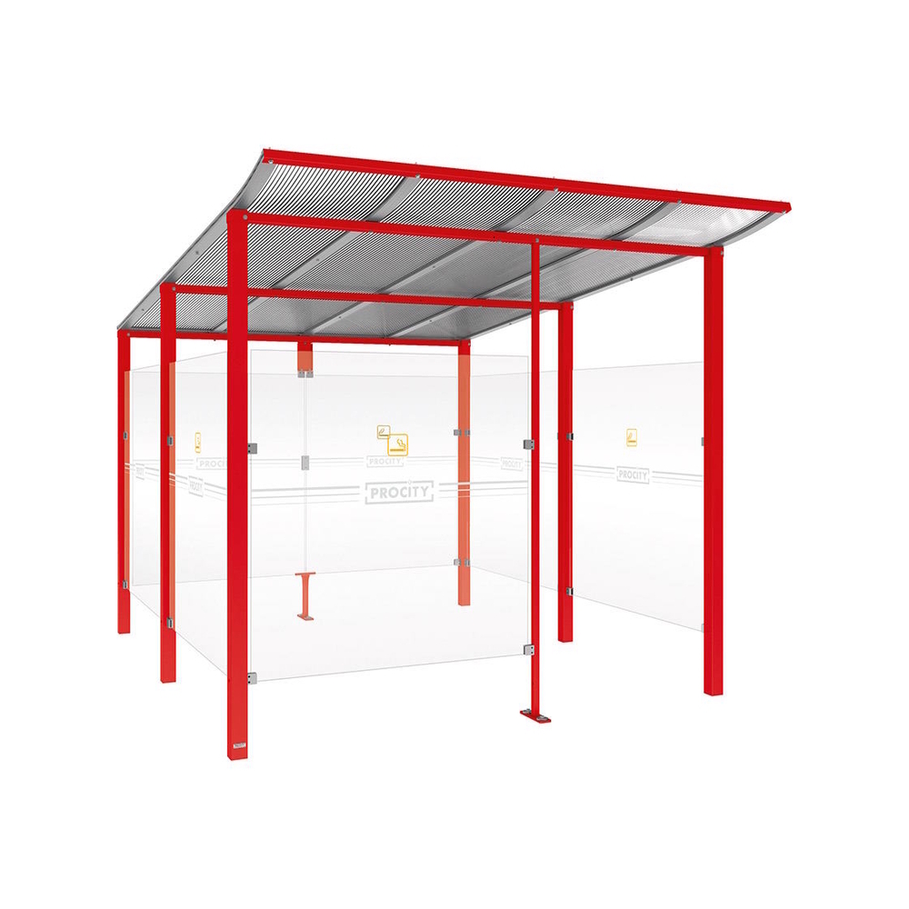 Abri fumeurs Modulo RAL3020 - bardage de retour avant - Scellement direct - Long 2500mm Prof 3400mm - PROCITY - 529574.3020
