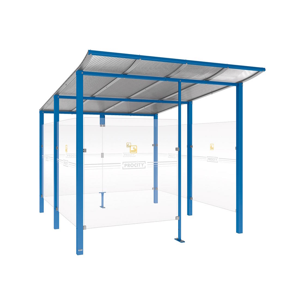 Abri fumeurs Modulo RAL5010 - bardage de retour avant - Scellement direct - Long 2500mm Prof 3400mm - PROCITY - 529574.5010