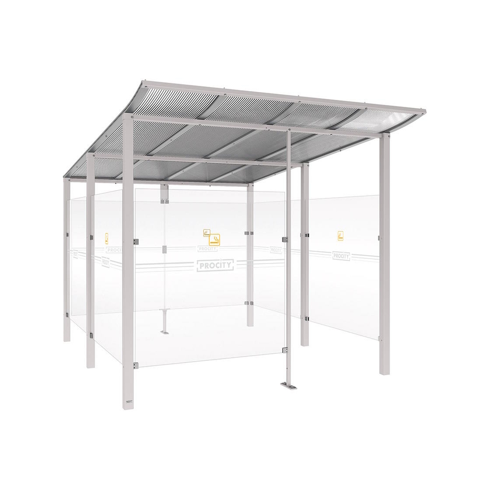 Abri fumeurs Modulo RAL7044 - bardage de retour avant - Scellement direct - Long 2500mm Prof 3400mm - PROCITY - 529574.7044