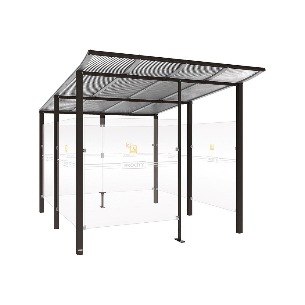 Abri fumeurs Modulo RAL9005 - bardage de retour avant - Scellement direct - Long 2500mm Prof 3400mm - PROCITY - 529574.9005
