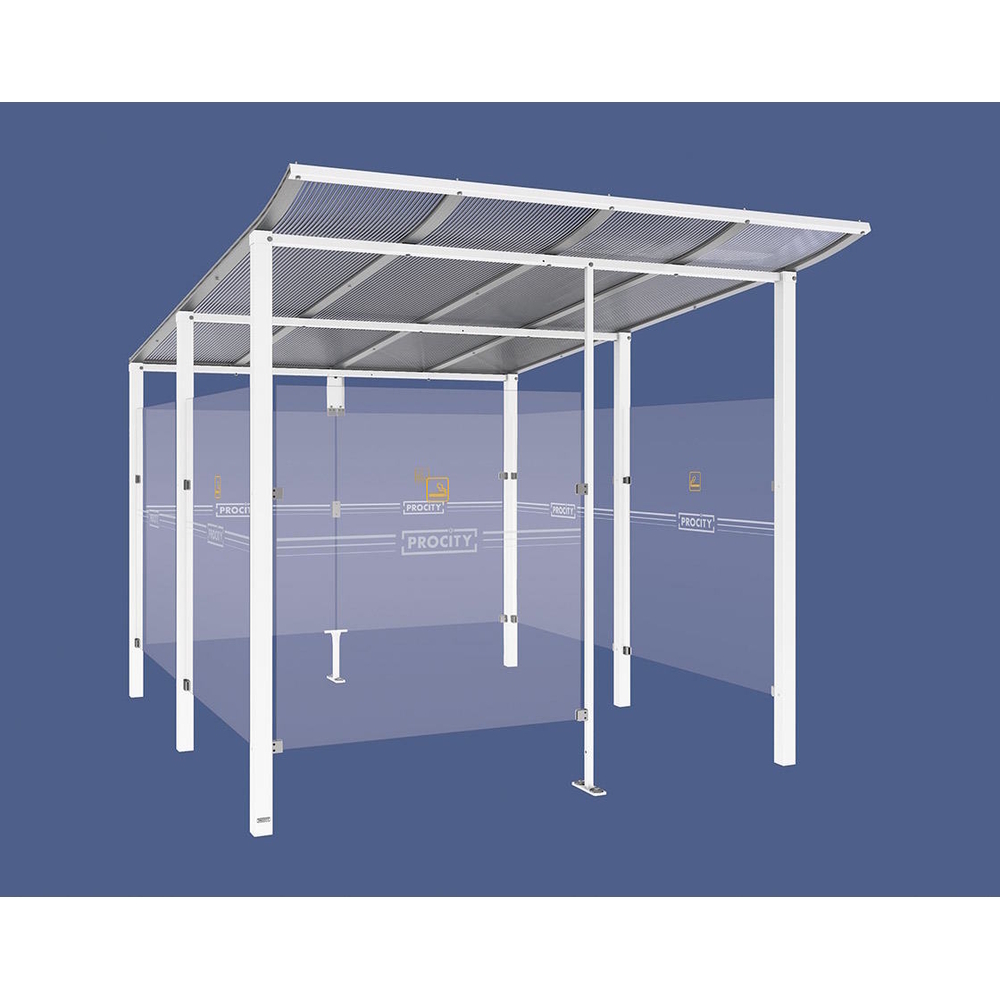 Abri fumeurs Modulo RAL9010 - bardage de retour avant - Scellement direct - Long 2500mm Prof 3400mm - PROCITY - 529574.9010