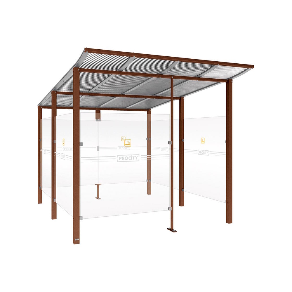 Abri fumeurs Modulo Aspect Corten - bardage de retour avant - Scellement direct - Long 2500mm Prof 3400mm - PROCITY - 529574.S025