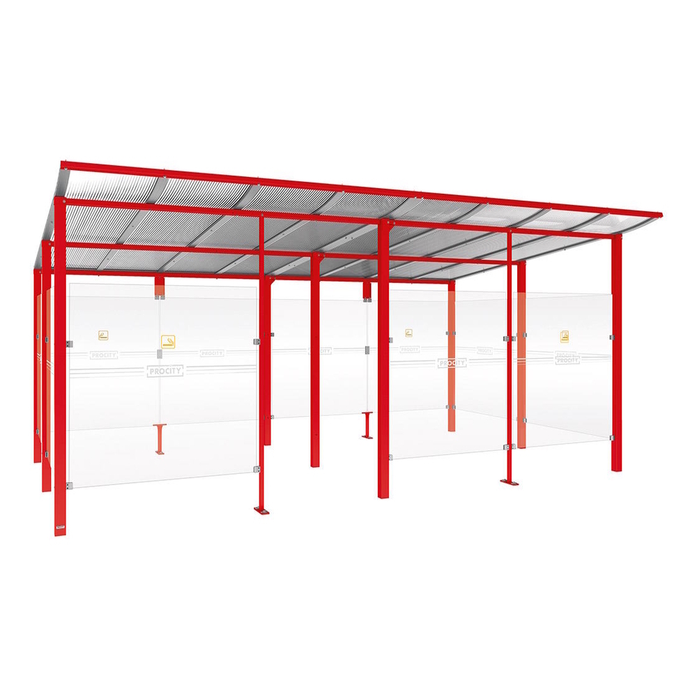 Abri fumeurs Modulo RAL3020 - bardage de retour avant - Scellement direct - Long 5000mm Prof 3400mm - PROCITY - 529575.3020
