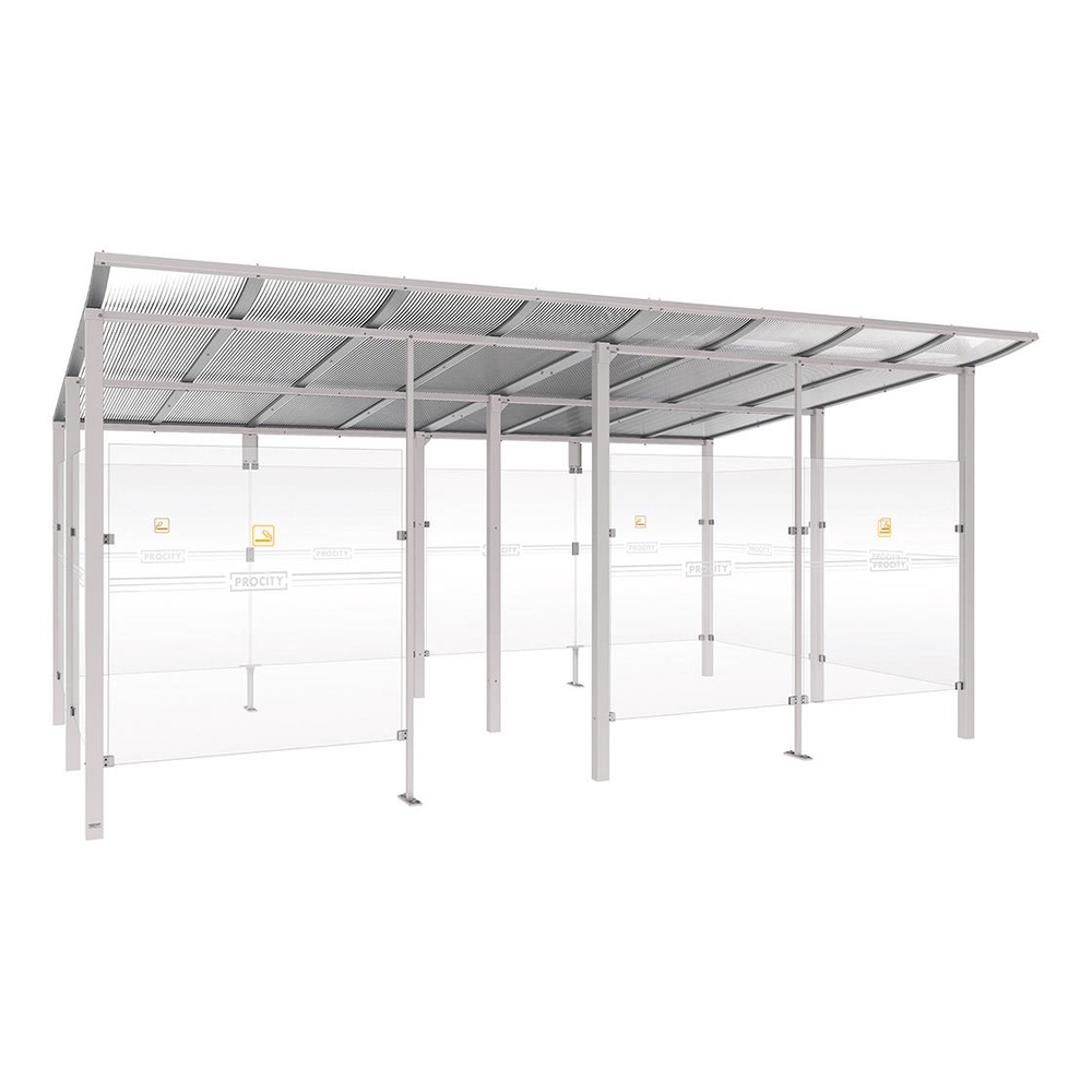 Abri fumeurs Modulo RAL7044 - bardage de retour avant - Scellement direct - Long 5000mm Prof 3400mm - PROCITY - 529575.7044