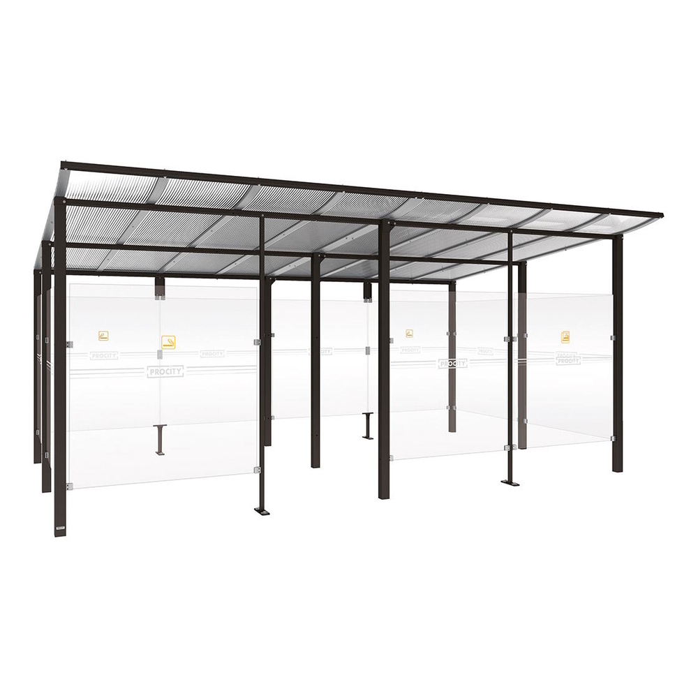 Abri fumeurs Modulo RAL9005 - bardage de retour avant - Scellement direct - Long 5000mm Prof 3400mm - PROCITY - 529575.9005