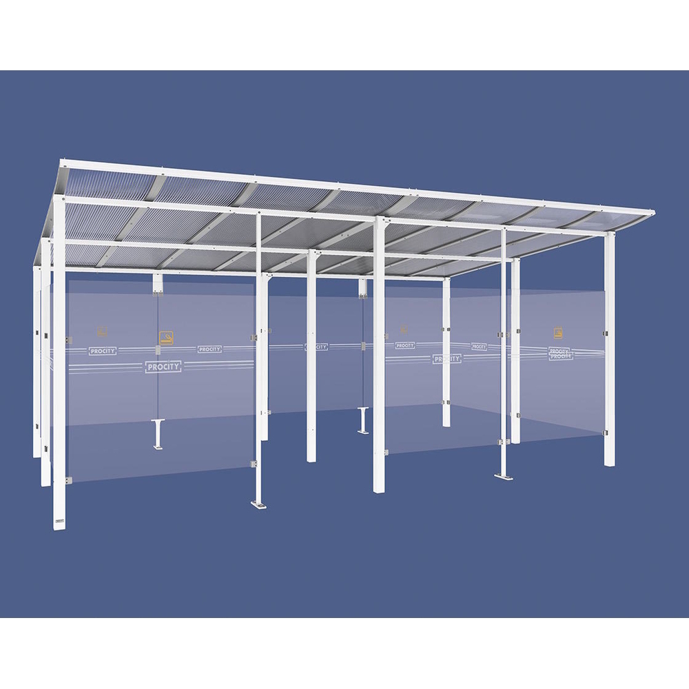 Abri fumeurs Modulo RAL9010 - bardage de retour avant - Scellement direct - Long 5000mm Prof 3400mm - PROCITY - 529575.9010