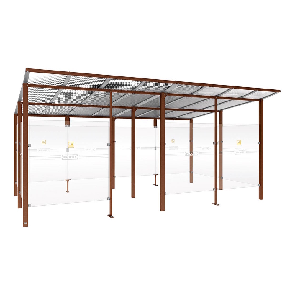 Abri fumeurs Modulo Aspect Corten - bardage de retour avant - Scellement direct - Long 5000mm Prof 3400mm - PROCITY - 529575.S025