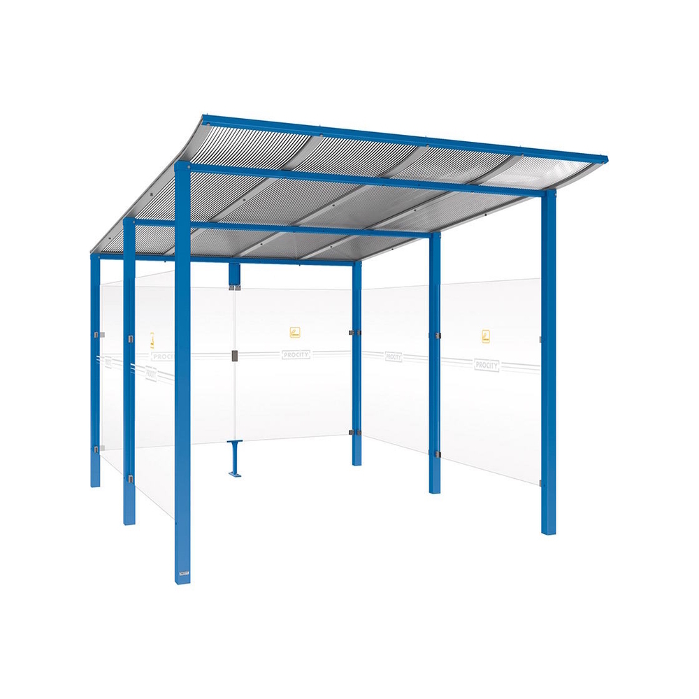 Abri fumeurs Modulo RAL5010 - Sans bardage de retour avant - Scellement direct - Long 2500mm Prof 3400mm - PROCITY - 529576.5010