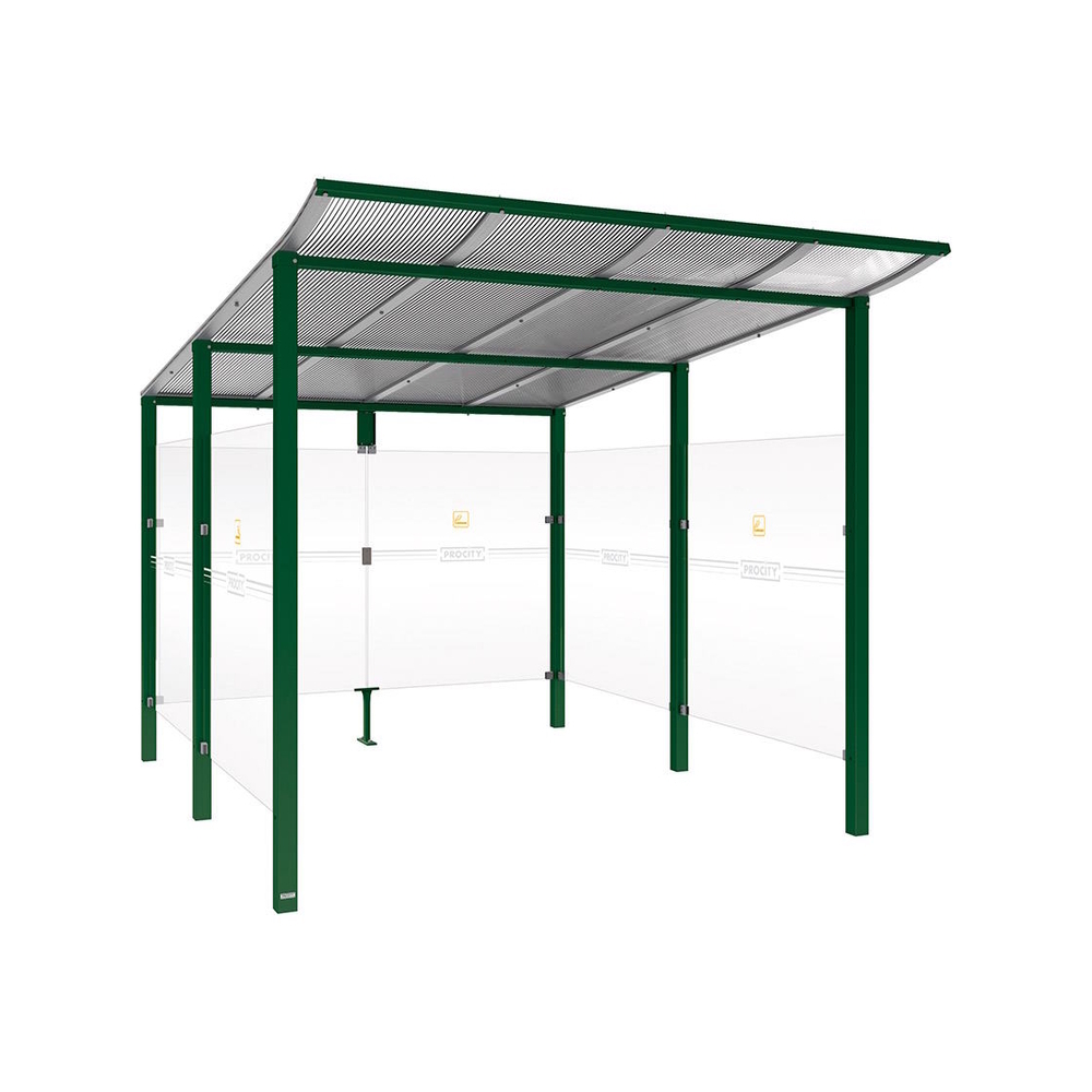 Abri fumeurs Modulo RAL6005 - Sans bardage de retour avant - Scellement direct - Long 2500mm Prof 3400mm - PROCITY - 529576.6005