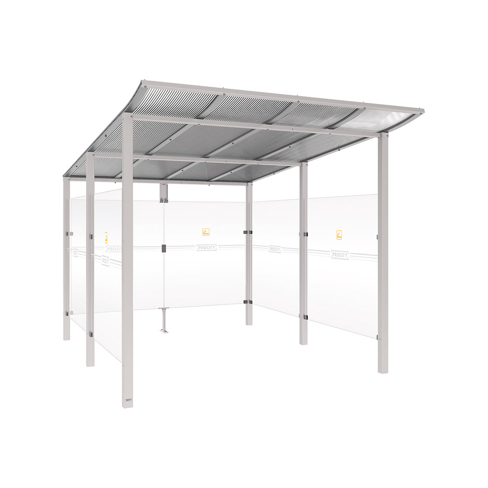 Abri fumeurs Modulo RAL7044 - Sans bardage de retour avant - Scellement direct - Long 2500mm Prof 3400mm - PROCITY - 529576.7044