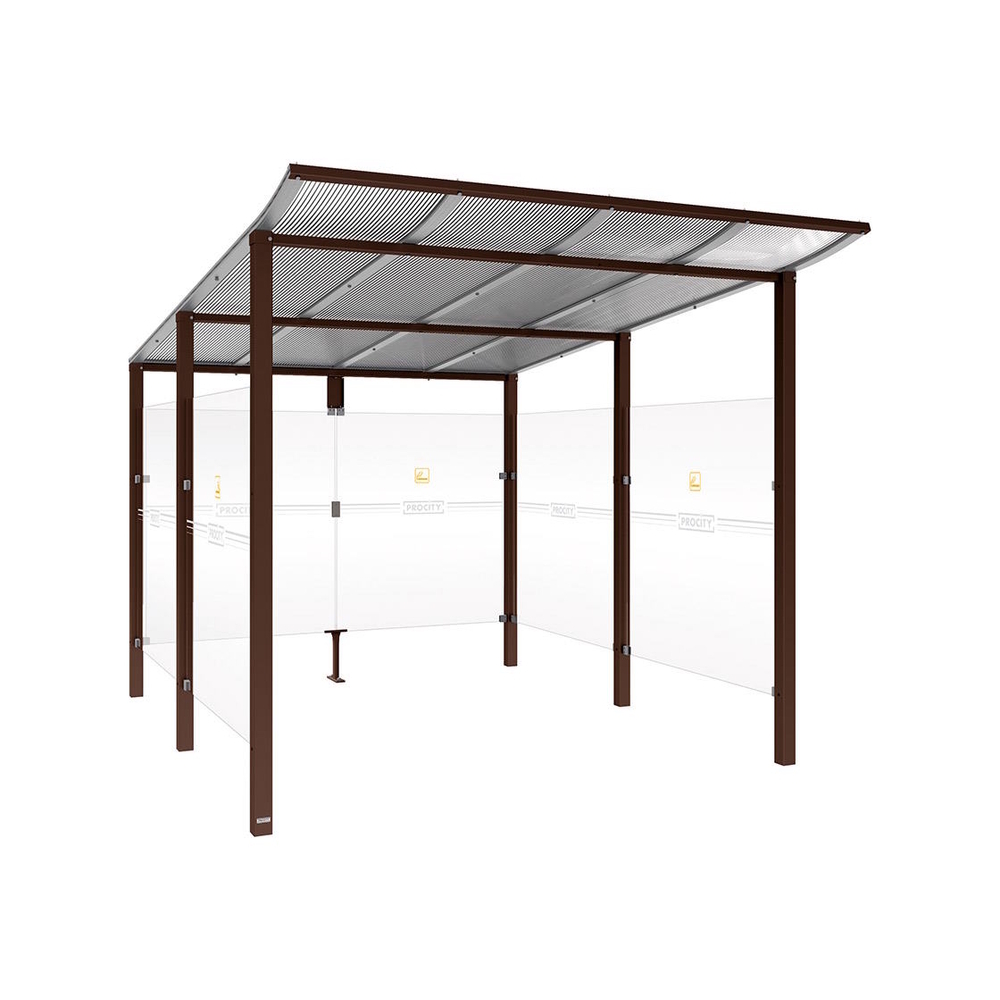 Abri fumeurs Modulo RAL8017 - Sans bardage de retour avant - Scellement direct - Long 2500mm Prof 3400mm - PROCITY - 529576.8017
