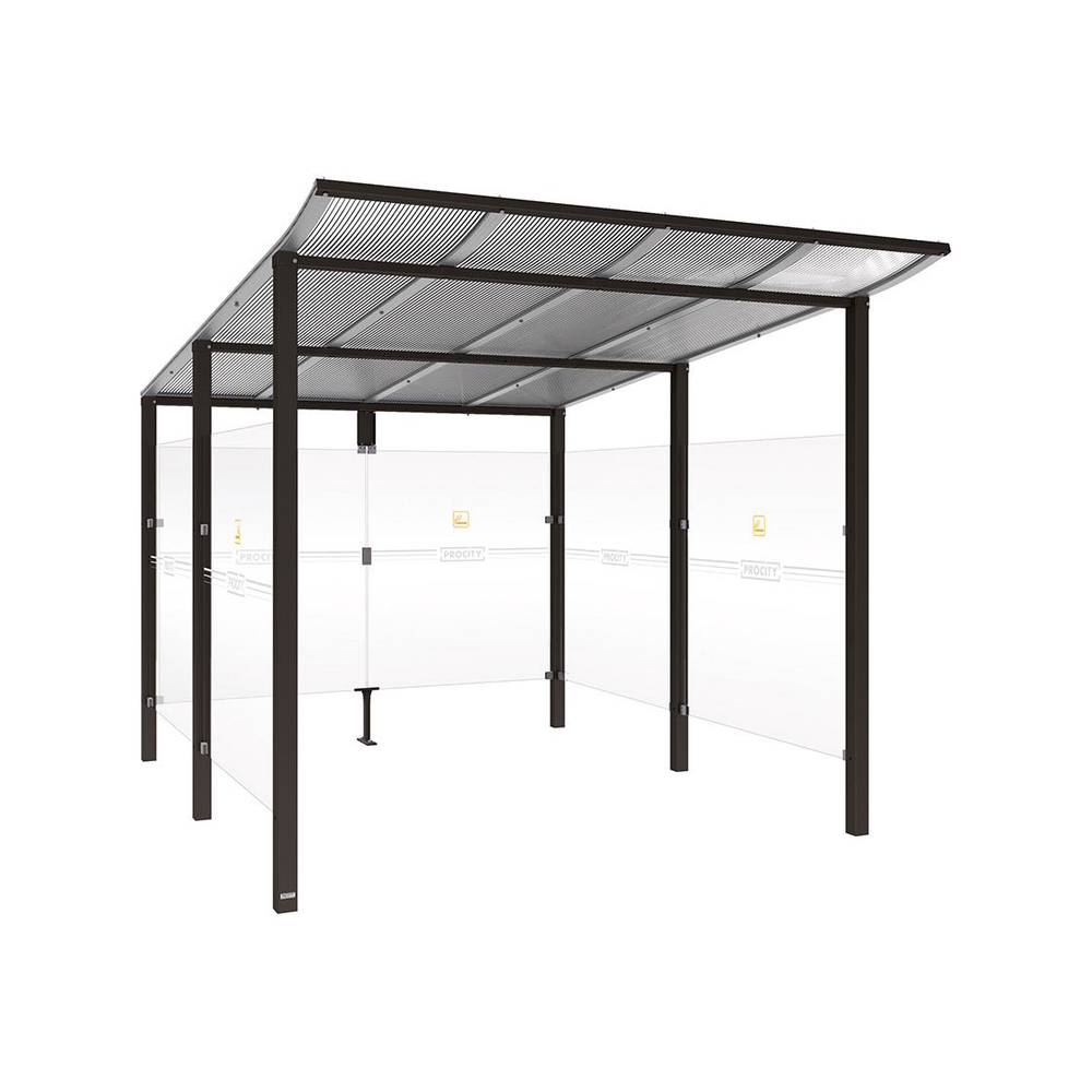 Abri fumeurs Modulo RAL9005 - Sans bardage de retour avant - Scellement direct - Long 2500mm Prof 3400mm - PROCITY - 529576.9005