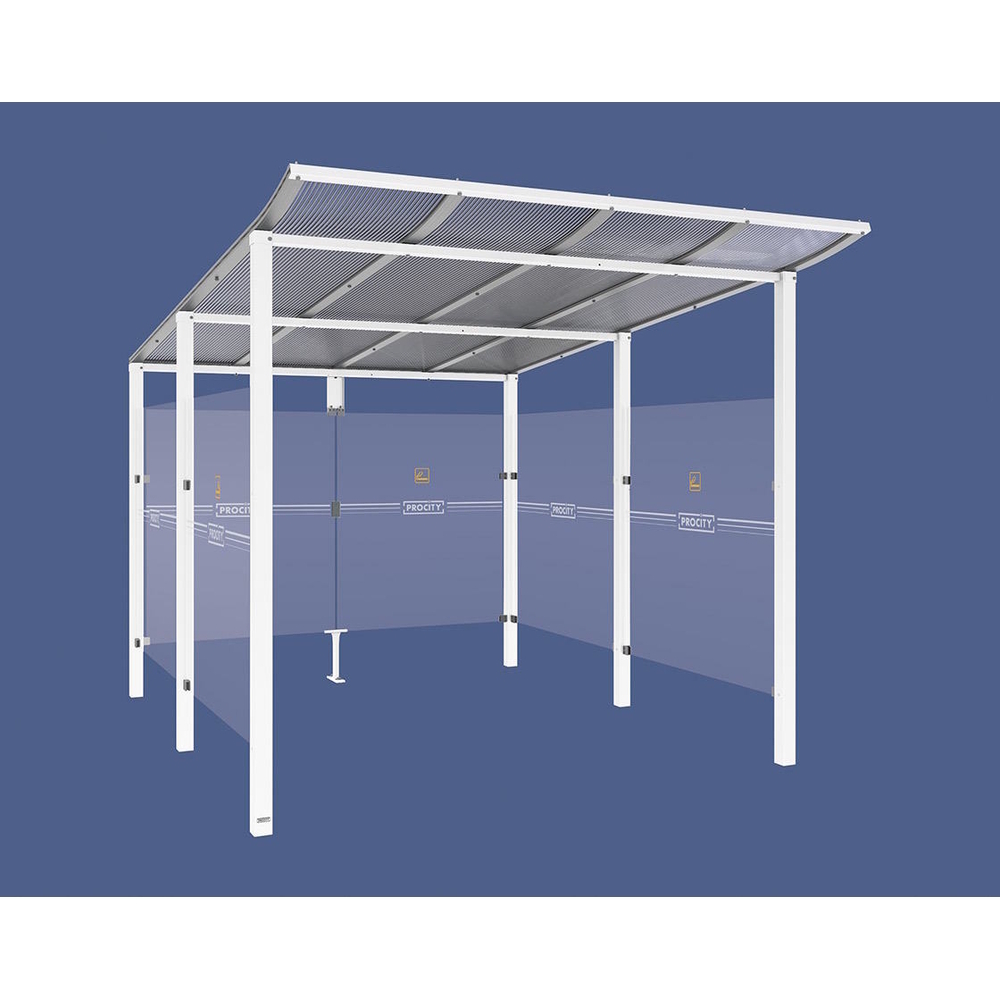 Abri fumeurs Modulo RAL9010 - Sans bardage de retour avant - Scellement direct - Long 2500mm Prof 3400mm - PROCITY - 529576.9010