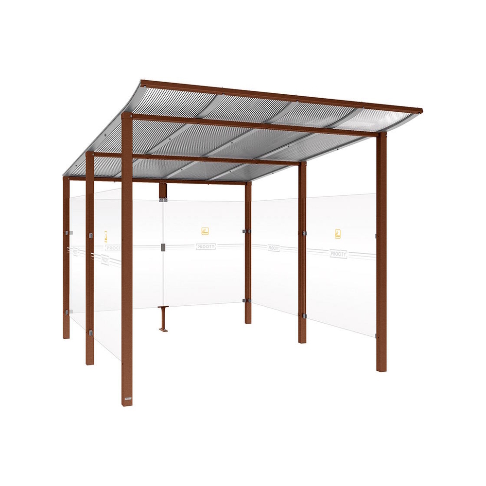 Abri fumeurs Modulo Aspect Corten - Sans bardage de retour avant - Scellement direct - Long 2500mm Prof 3400mm - PROCITY - 529576.S025