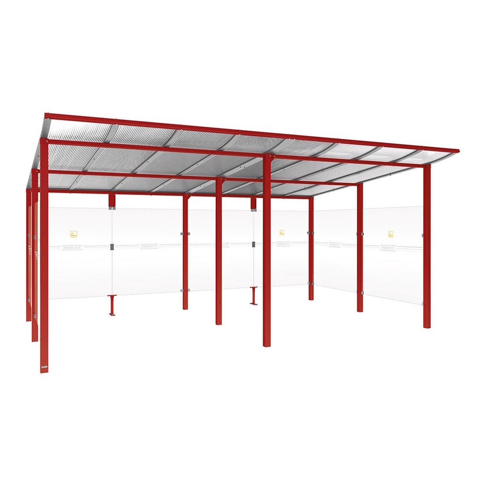 Abri fumeurs Modulo RAL3004 - Sans bardage de retour avant - Scellement direct - Long 5000mm Prof 3400mm - PROCITY - 529577.3004