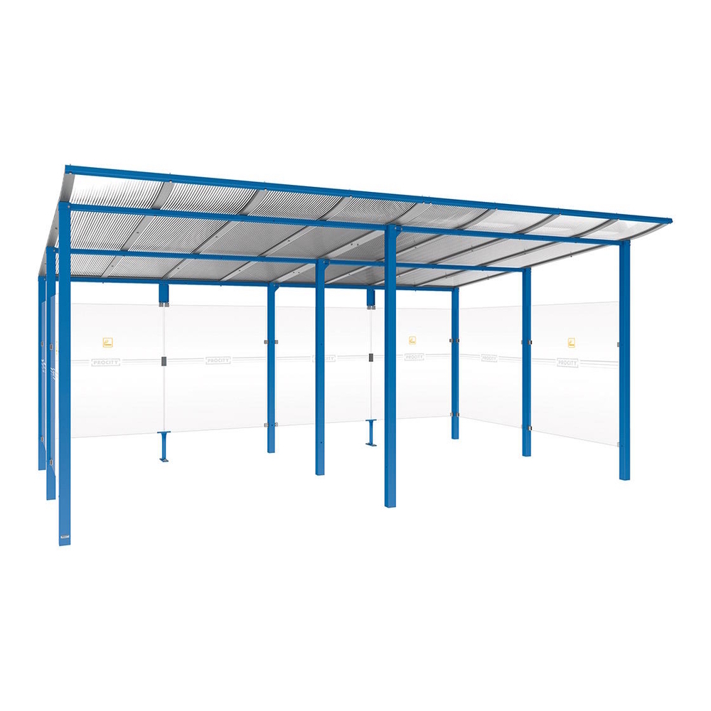 Abri fumeurs Modulo RAL5010 - Sans bardage de retour avant - Scellement direct - Long 5000mm Prof 3400mm - PROCITY - 529577.5010