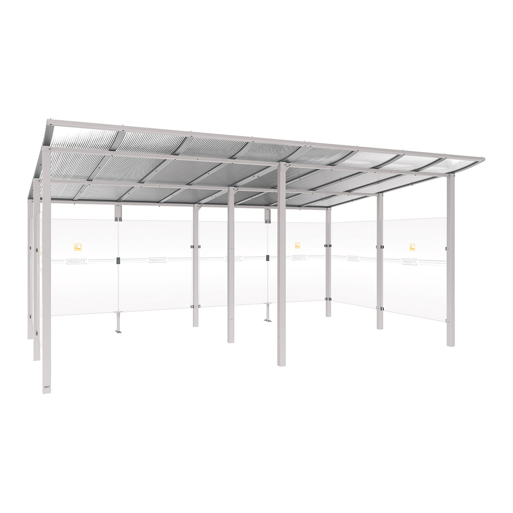 Abri fumeurs Modulo RAL7044 - Sans bardage de retour avant - Scellement direct - Long 5000mm Prof 3400mm - PROCITY - 529577.7044