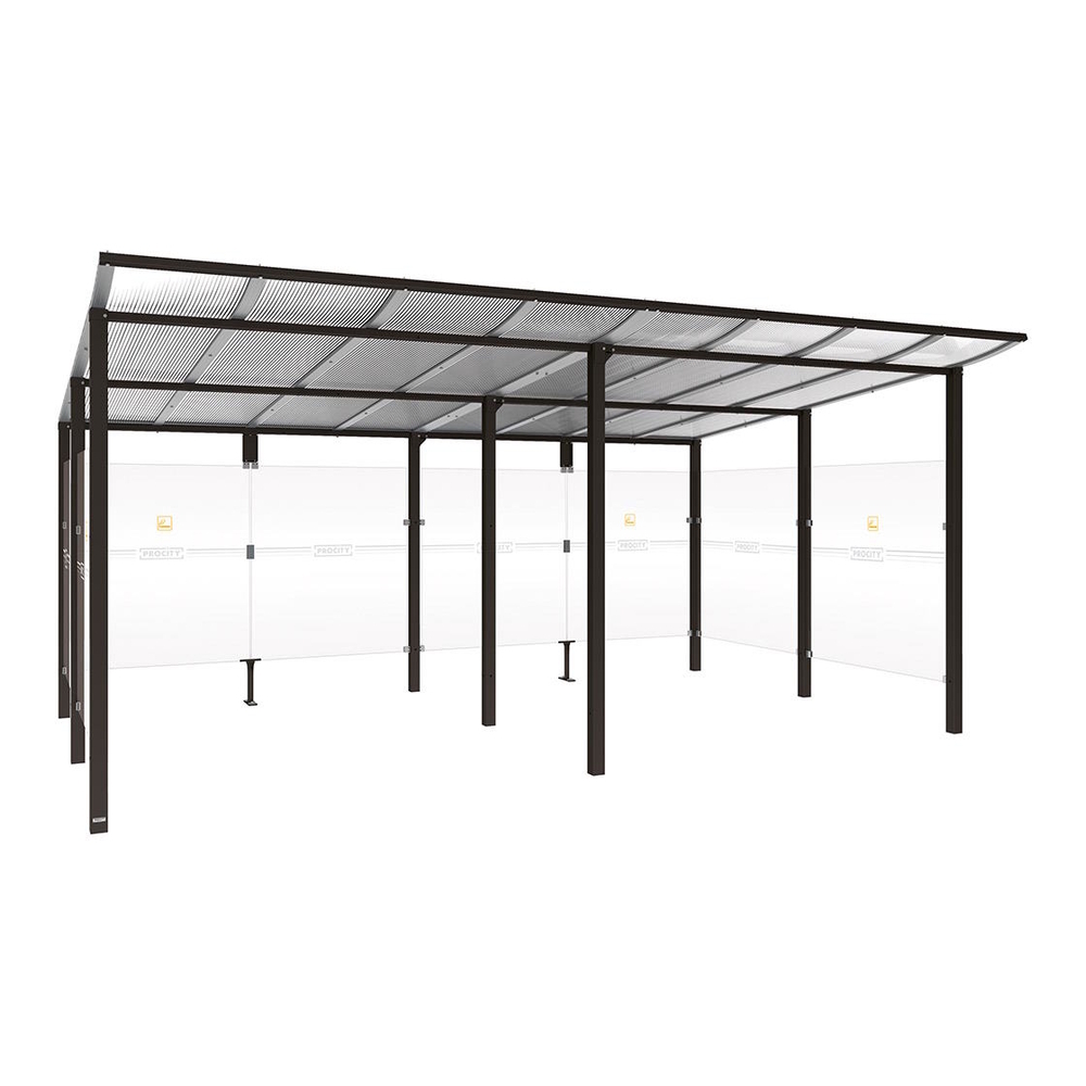 Abri fumeurs Modulo RAL9005 - Sans bardage de retour avant - Scellement direct - Long 5000mm Prof 3400mm - PROCITY - 529577.9005