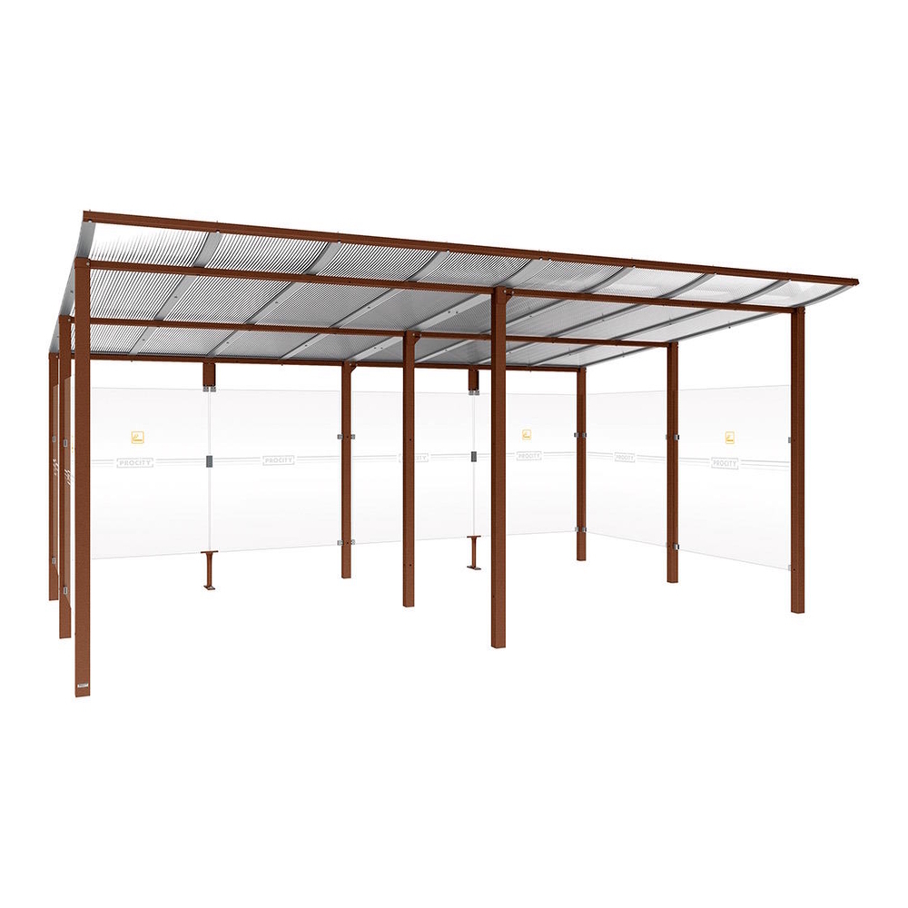 Abri fumeurs Modulo Aspect Corten - Sans bardage de retour avant - Scellement direct - Long 5000mm Prof 3400mm - PROCITY - 529577.S025