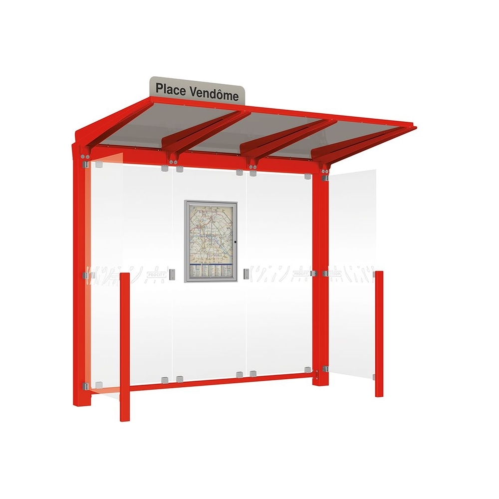 Station bus Venise RAL3020 - 2500 mm - deux bardages latéraux version LED - PROCITY - 529651L.3020