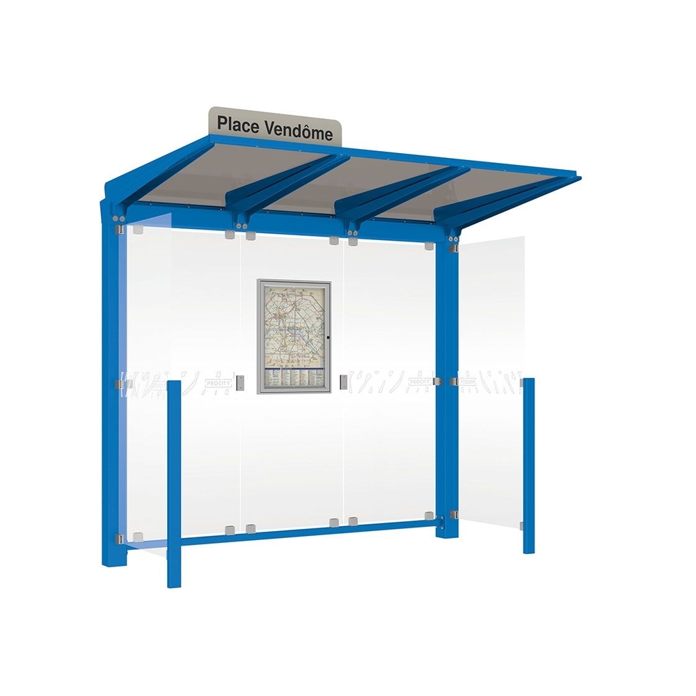 Station bus Venise RAL5010 - 2500 mm - deux bardages latéraux version LED - PROCITY - 529651L.5010