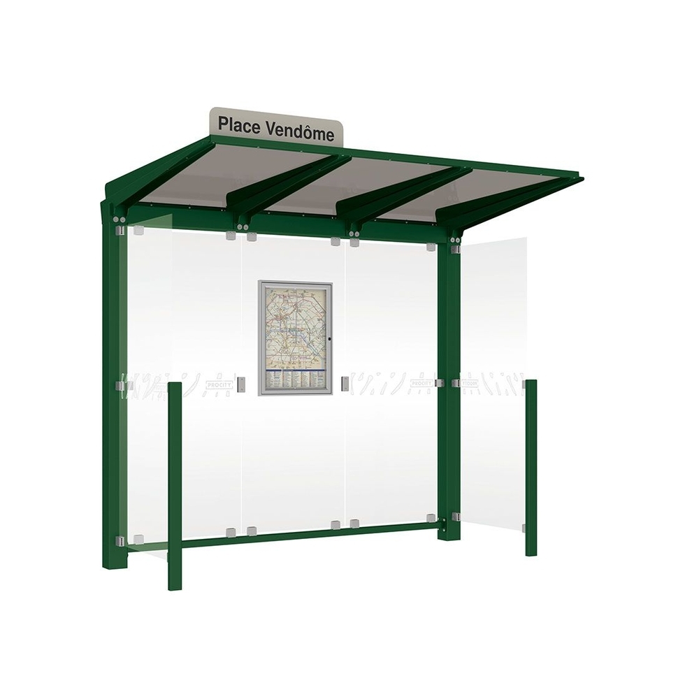 Station bus Venise RAL6005 - 2500 mm - deux bardages latéraux version LED - PROCITY - 529651L.6005
