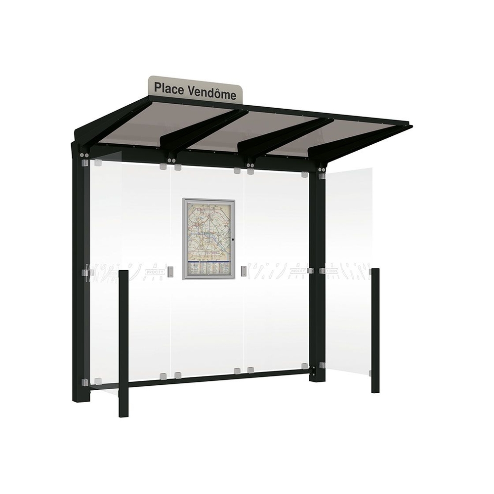 Station bus Venise RAL9005 - 2500 mm - deux bardages latéraux version LED - PROCITY - 529651L.9005