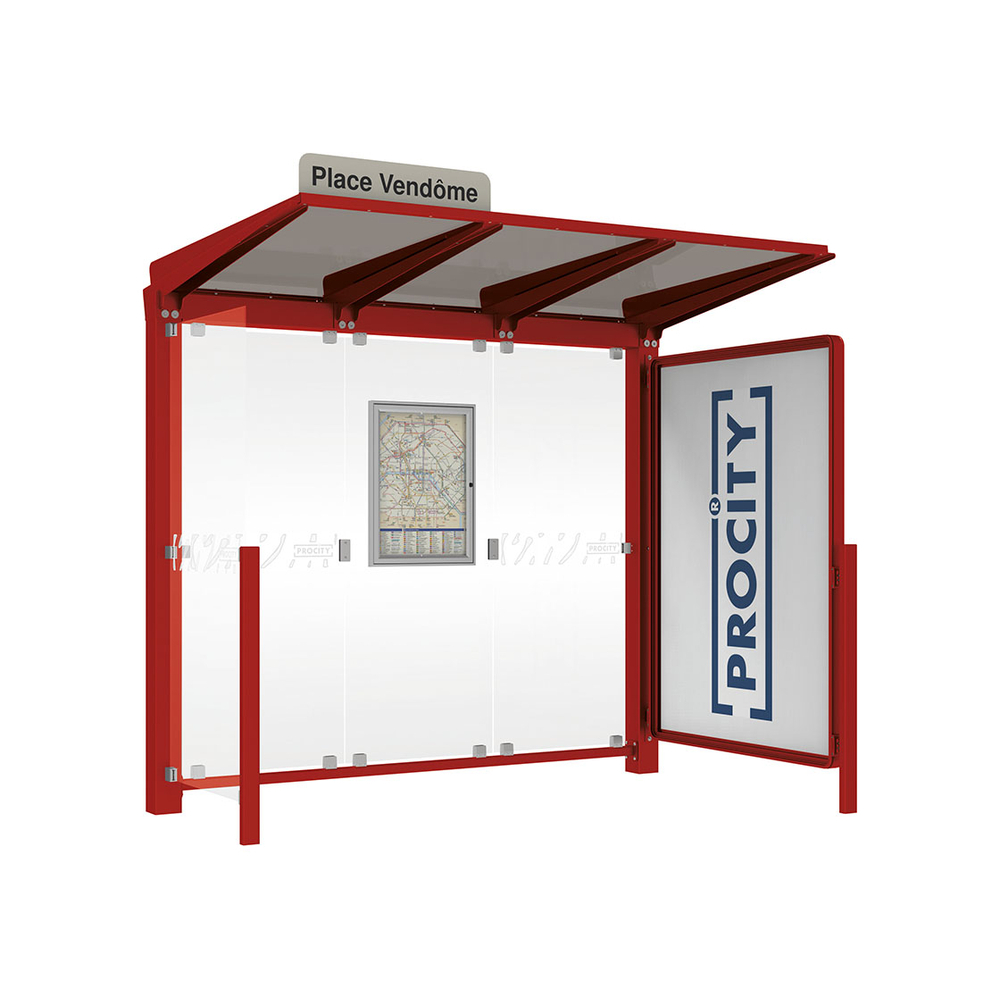 Station bus Venise RAL3004 - 2500 mm - une vitrine 2000mm et un bardage latéral - PROCITY - 529652.3004
