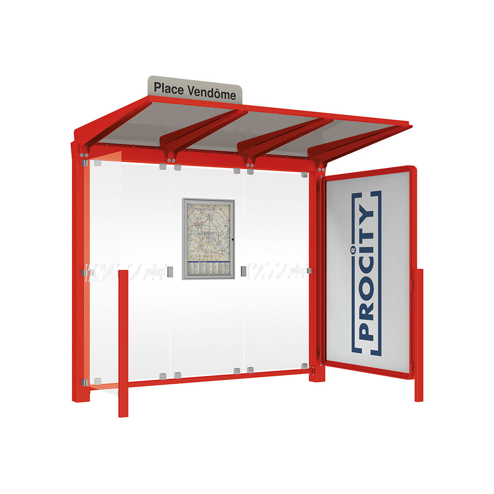 Station bus Venise RAL3020 - 2500 mm - une vitrine 2000mm et un bardage latéral - PROCITY - 529652.3020