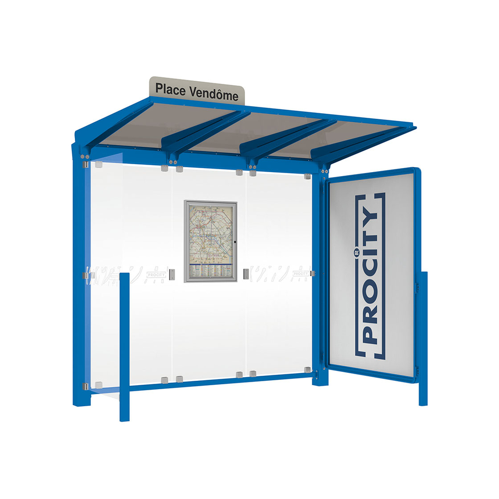 Station bus Venise RAL5010 - 2500 mm - une vitrine 2000mm et un bardage latéral - PROCITY - 529652.5010