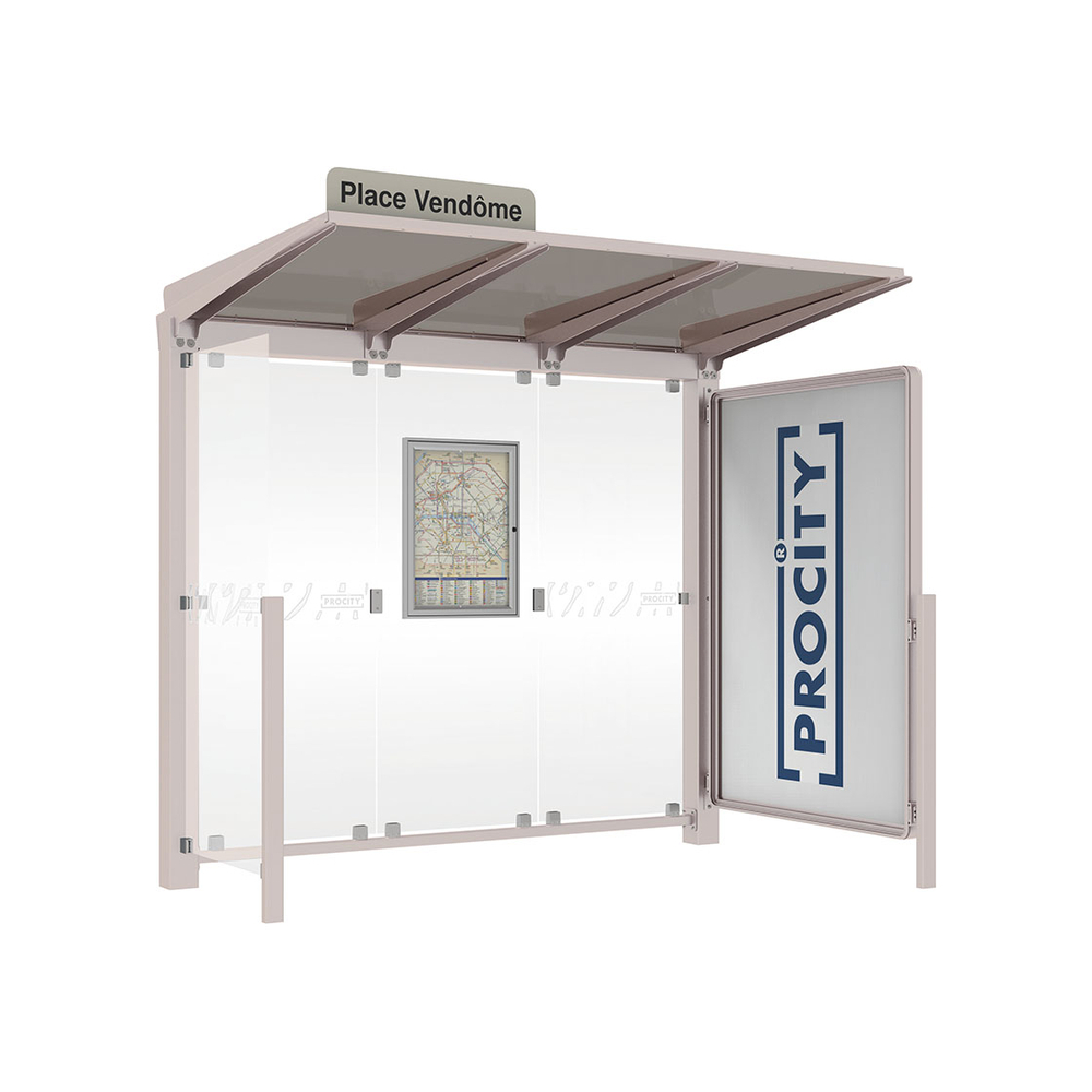 Station bus Venise RAL7044 - 2500 mm - une vitrine 2000mm et un bardage latéral - PROCITY - 529652.7044