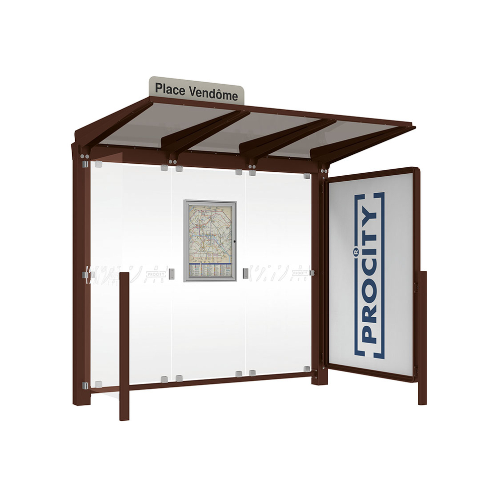 Station bus Venise RAL8017 - 2500 mm - une vitrine 2000mm et un bardage latéral - PROCITY - 529652.8017