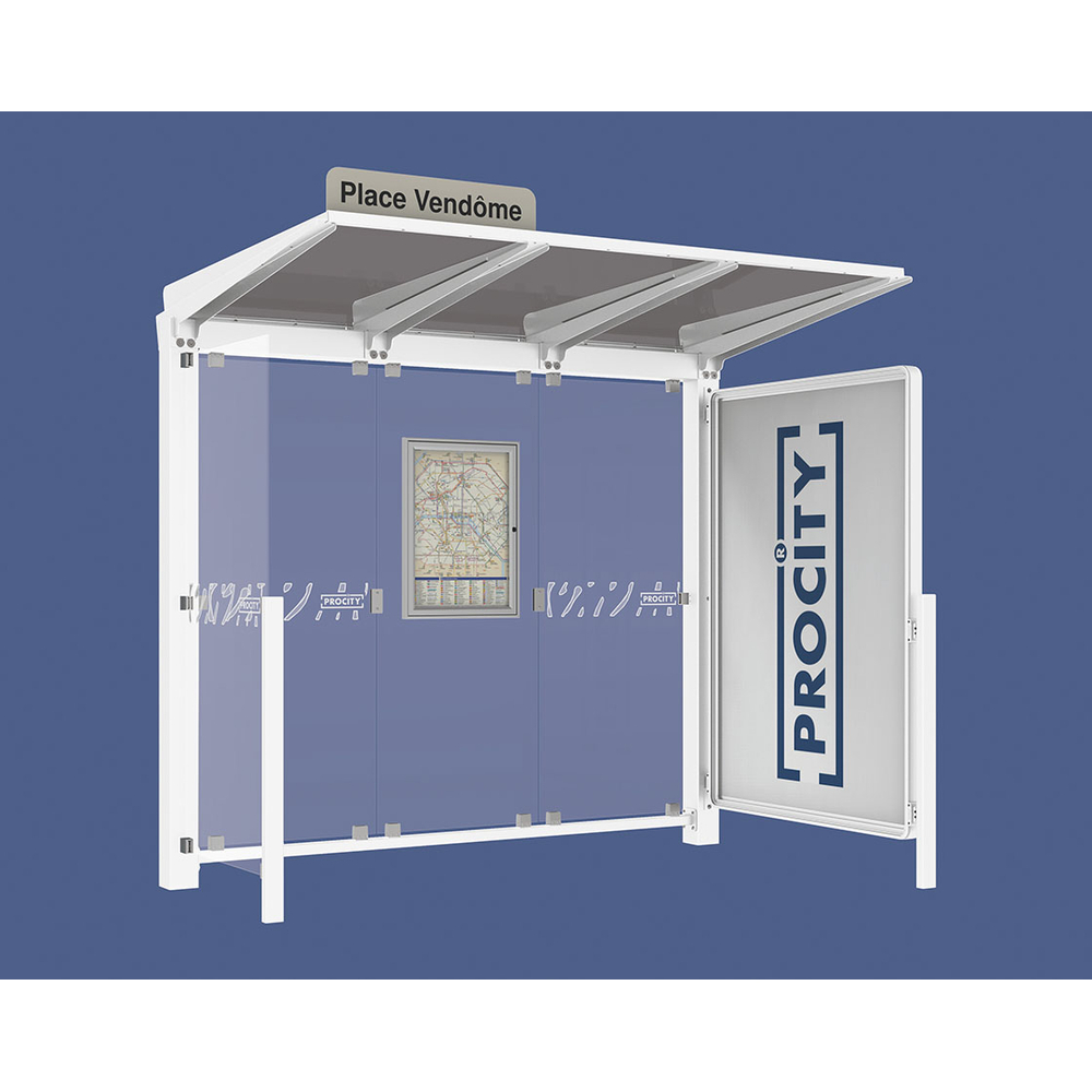 Station bus Venise RAL9010 - 2500 mm - une vitrine 2000mm et un bardage latéral - PROCITY - 529652.9010