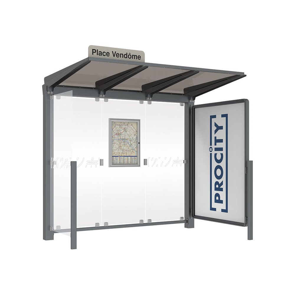 Station bus Venise Aspect Corten - 2500 mm - une vitrine 2000mm et un bardage latéral version LED - PROCITY - 529652L.S025