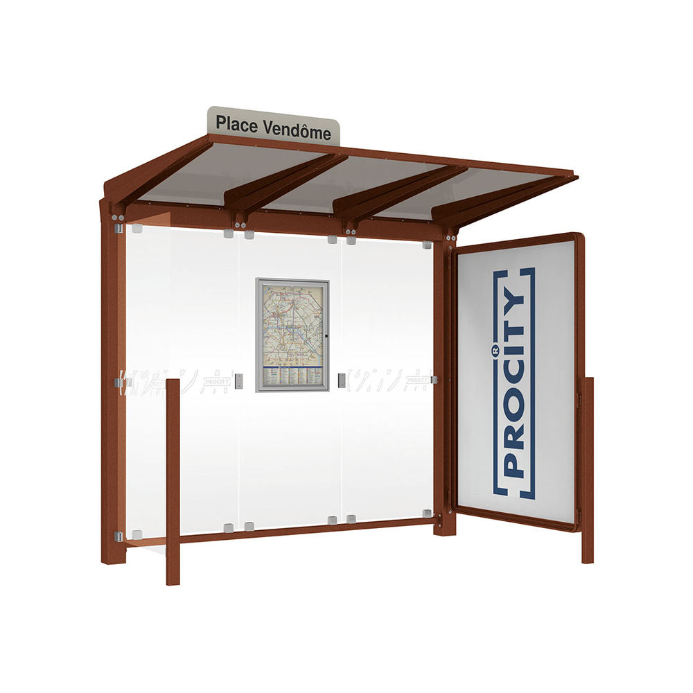 Station bus Venise Aspect Corten - 2500 mm - une vitrine 2000mm et un bardage latéral - PROCITY - 529652.S025