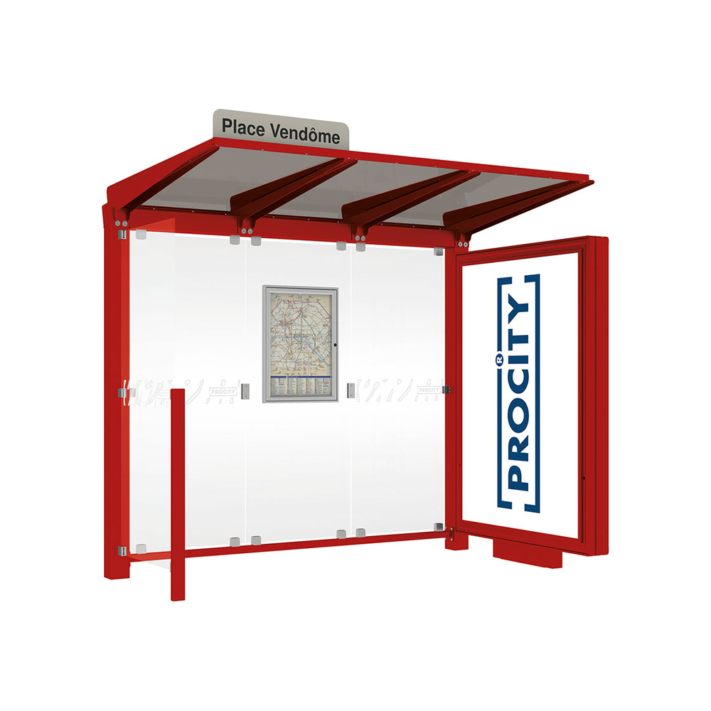 Station bus Venise RAL3004 - 2500 mm - un caisson lumineux et un bardage latéral - PROCITY - 529653.3004