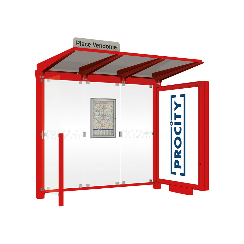 Station bus Venise RAL3020 - 2500 mm - un caisson lumineux et un bardage latéral - PROCITY - 529653.3020