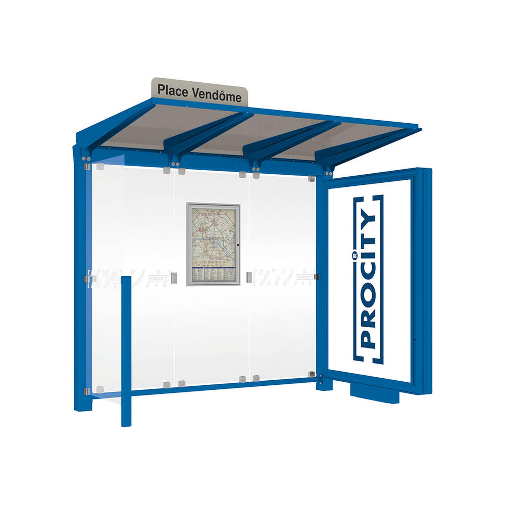 Station bus Venise RAL5010 - 2500 mm - un caisson lumineux et un bardage latéral - PROCITY - 529653.5010